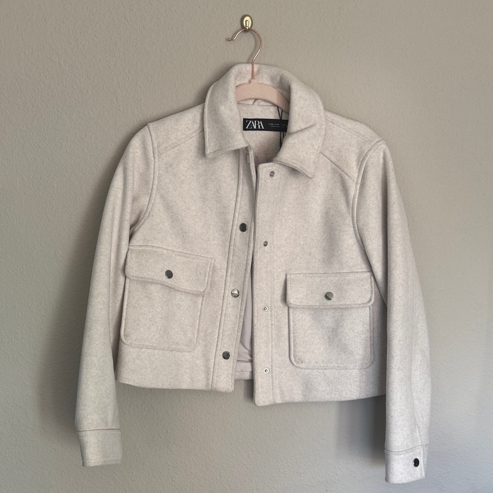 Zara Cream Utility Jacket with Front Flap Pockets